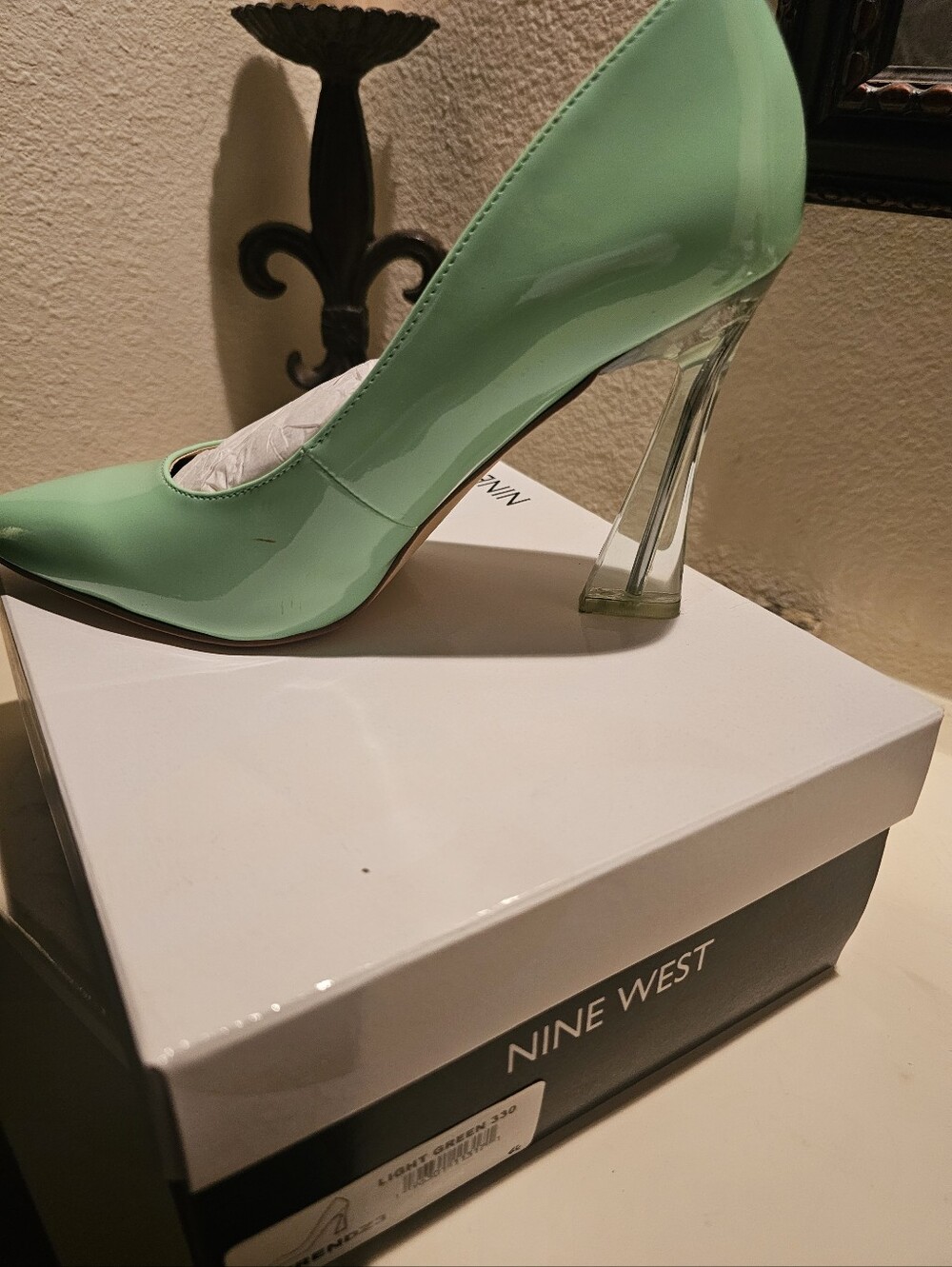 Nine West Mint Green Patent Pointed-Toe Pumps with Clear Lucite Heel